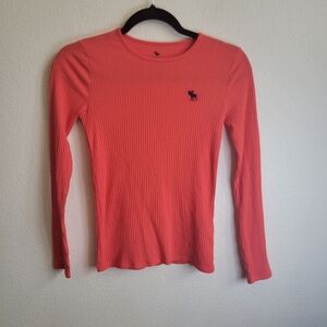 Abercrombie Kids Red With Logo Ribbed Long Sleeve Top Size 11/12